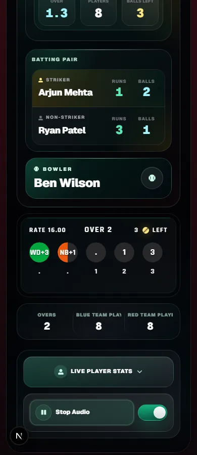 GV Cricket named players live player stats and ratings screenshot